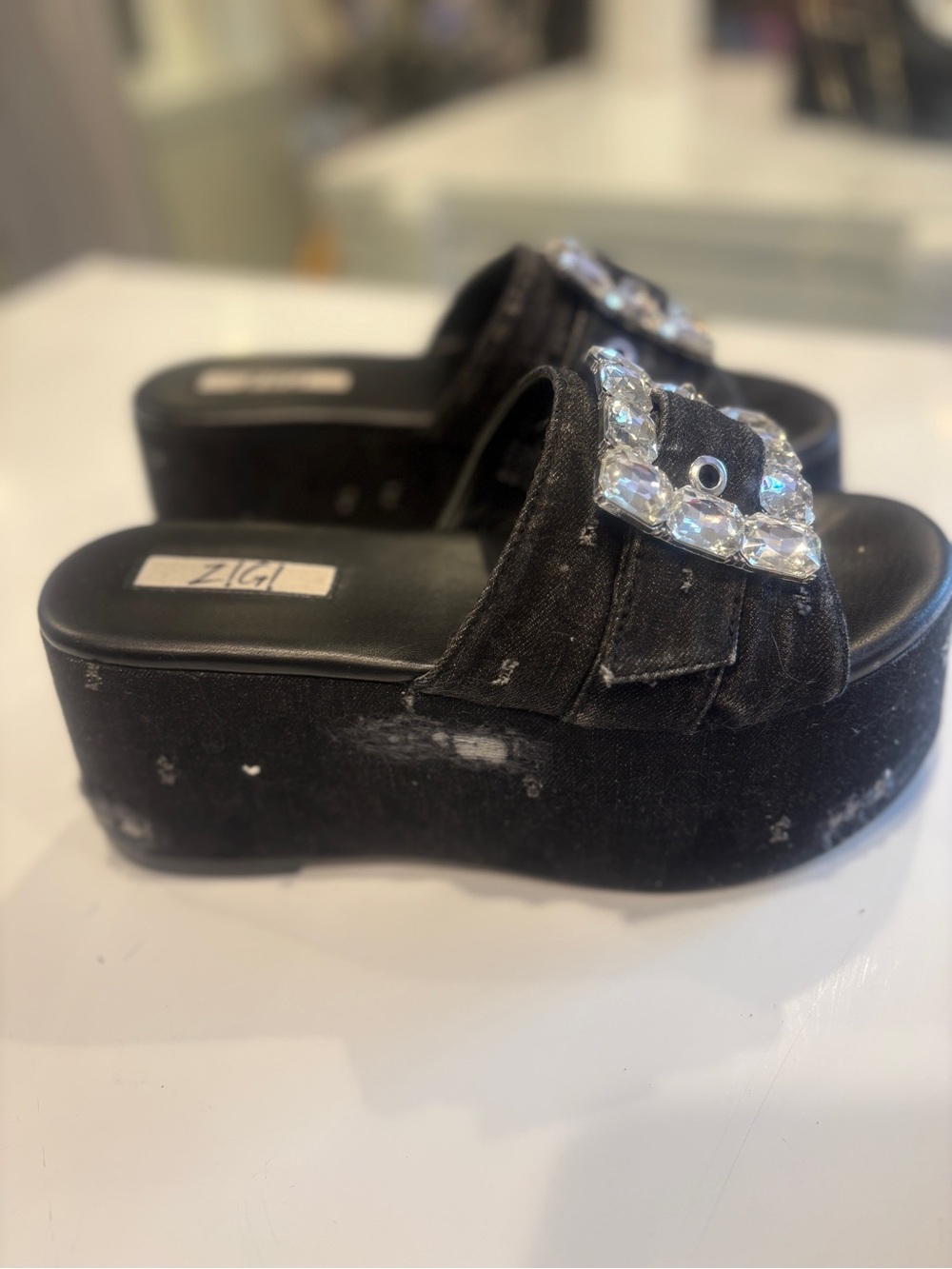 ZIGI girl Black Jeweled Slide Mules